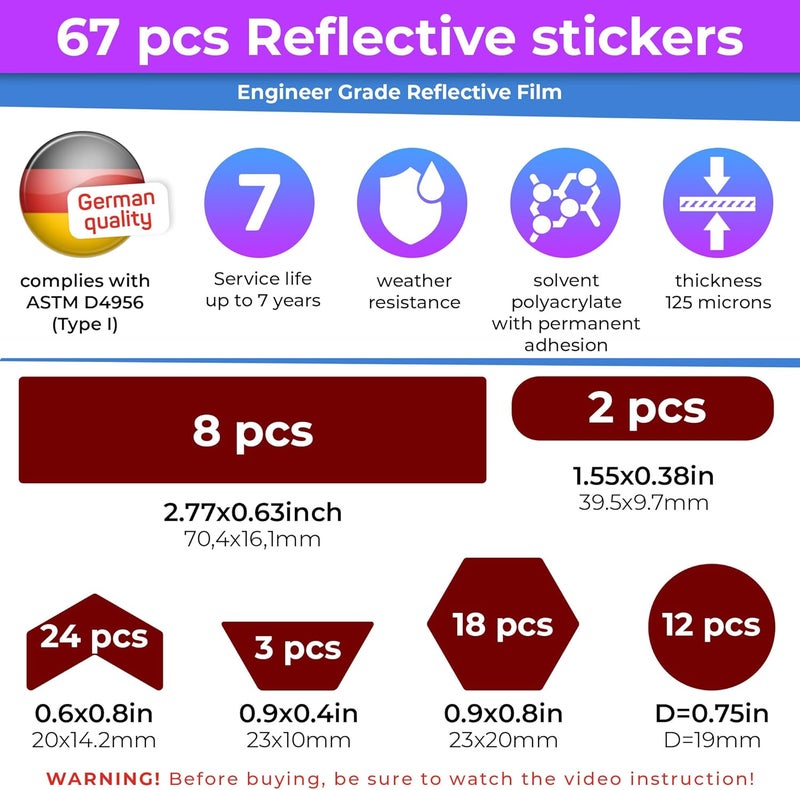 Loom Reflective Stickers | 67pc Engineer Red | Reflective Stickers for Helmet, Bike, Motorcycle, Hard Hat | Waterproof Reflectors for Car, Trailer | Bike Reflectors for Night Riding - Image 3